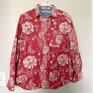 Tommy Hilfiger Floral Button-Up Shirt Red White Size M